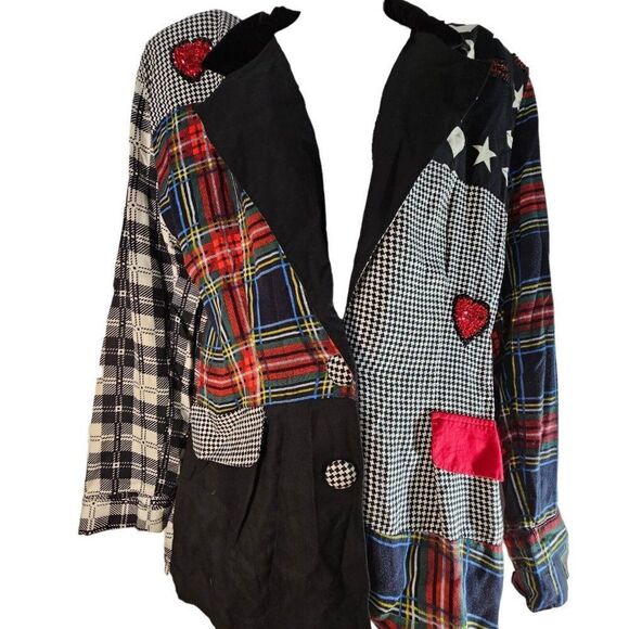 Vintage 80s Surya Blazer Jacket Womens Size M Black White Red Check Plaid Funky - Picture 6 of 9